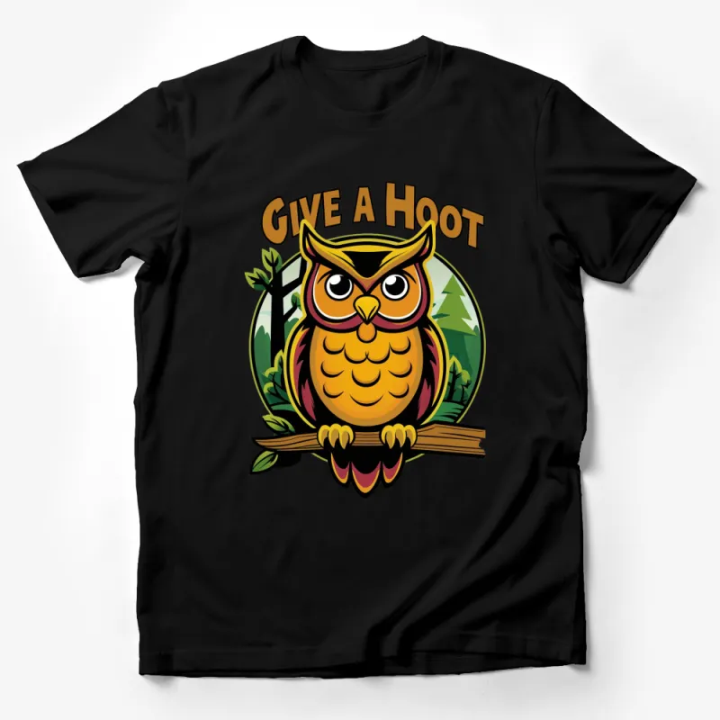 Colorful Owl T-Shirt, Give A Hoot Graphic Tee, Nature Inspired Shirt, Forest Animal Lover Gift Male T-Shirt