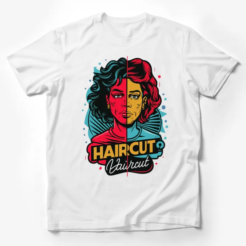 Stylish Haircut Themed T-Shirt, Graphic Split Face Design, Trendy Fashion Top Male T-Shirt