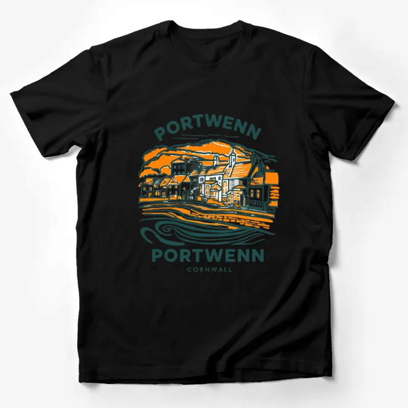 Portwenn Cornwall Vintage Style T-Shirt, Retro Travel Graphic Tee, Coastal Village Design Casual Wear Male T-Shirt