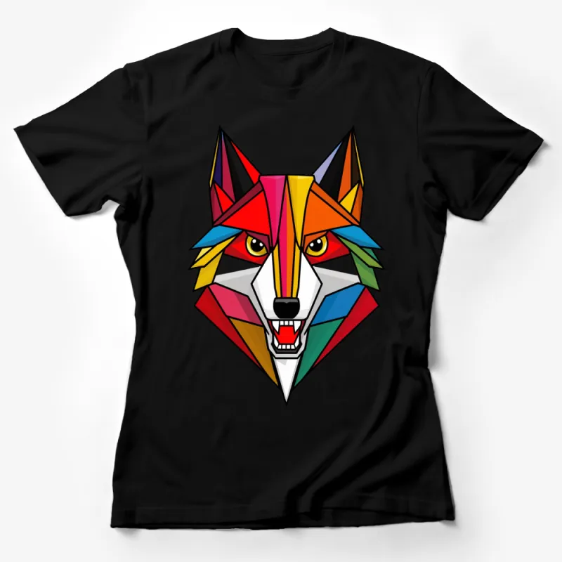 Colorful Geometric Fox Design T-Shirt, Modern Art Inspired Fox T-Shirt, Unisex Sizes Female T-Shirt