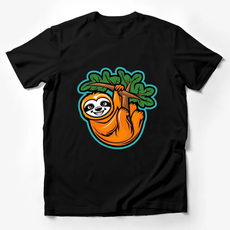 Cute Sloth Hanging on Tree Branch Graphic T-Shirt for Kids and Adults Male T-Shirt