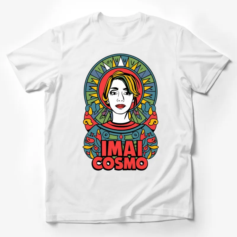 Colorful Cosmo Woman T-Shirt, Artistic Female Portrait, Vibrant Graphic Tee, Unique Fashion Apparel Male T-Shirt