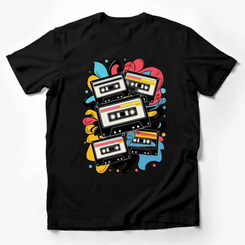 Vintage Cassette Tapes 80s Retro Music Graphic T-Shirt, Colorful Pop Art Design Tee, Unisex Male T-Shirt