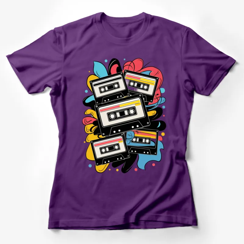 Vintage Cassette Tapes 80s Retro Music Graphic T-Shirt, Colorful Pop Art Design Tee, Unisex Female T-Shirt