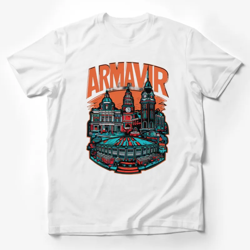 Armavir Russia Cityscape T-Shirt, Vibrant Architectural Illustration, Unique Travel Souvenir, Men Women Unisex Tee Male T-Shirt