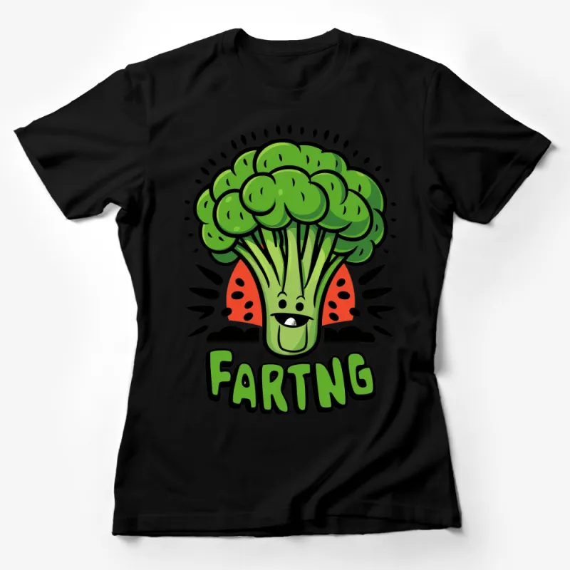 Fun Farting Broccoli Cartoon T-Shirt, Unisex Graphic Tee, Funny Food Shirt, Cute Vegetable Top Female T-Shirt