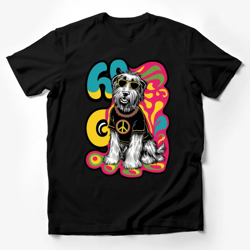 Funky Dog T-Shirt, Colorful Retro Hippie Peace Style, Unisex Graphic Tee, Gift for Dog Lovers Male T-Shirt