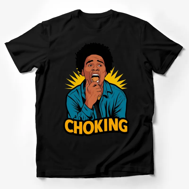 Retro Pop Art Choking Man T-Shirt, Bold Graphic Tee, Vintage Style, Colorful Shirt for All Male T-Shirt