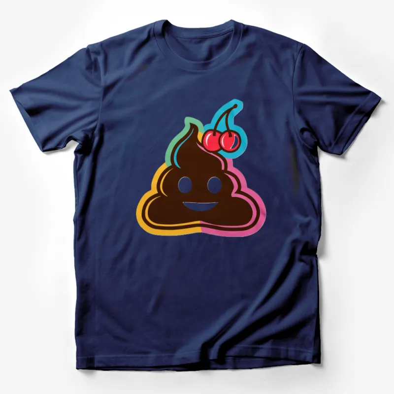 Funny Poop Emoji T-Shirt, Cute Smiling Poop with Cherry, Novelty Graphic Tee, Unisex Tee for all Ages Male T-Shirt