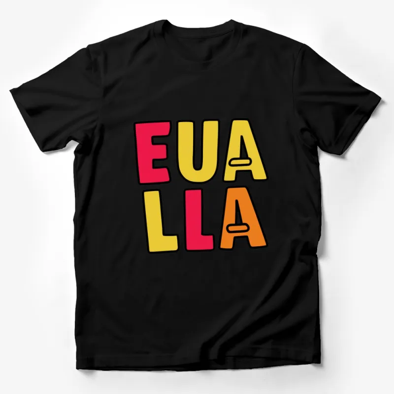 Colorful EUALIA Lettering Graphic T-Shirt, Bold Primary Colors Tee, Unique Statement Shirt Male T-Shirt