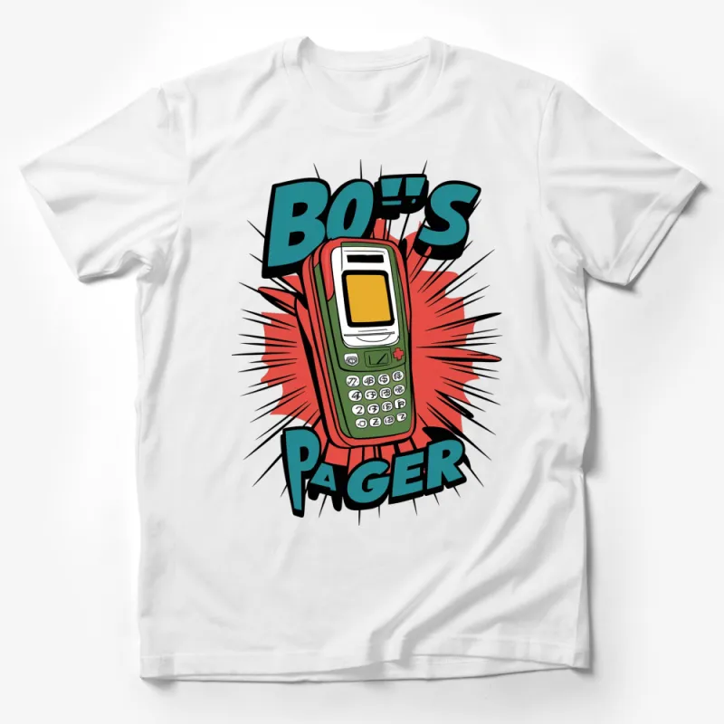 Retro 90s Pager Graphic T-Shirt, Colorful Boss Pager Tee, Vintage Technology Fashion, Unisex Male T-Shirt