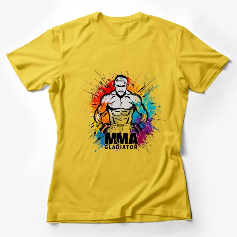 MMA Gladiator Colorful Splash Graphic T-Shirt, Bold Fighter Print, Athletic Sportswear, Men's Fashion Tee Female T-Shirt