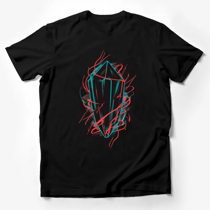 Abstract Geometric Crystal Design T-Shirt, Artistic Modern Graphic Tee, Unisex Fashion Top Male T-Shirt