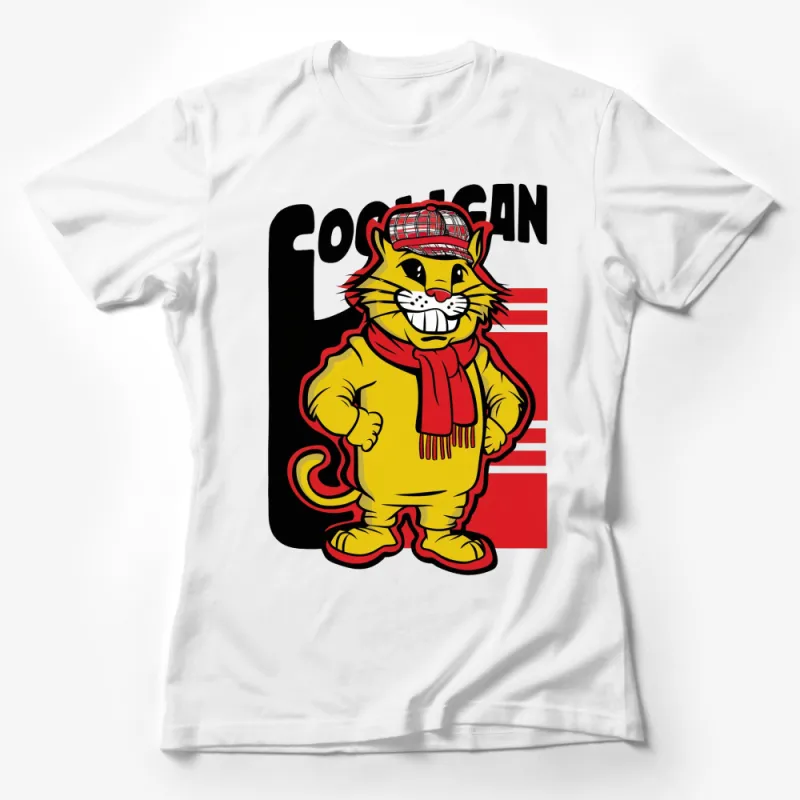 Cartoon Tiger T-Shirt, Stylish Animal Graphic Tee, Urban Tiger with Hat and Scarf Design Female T-Shirt