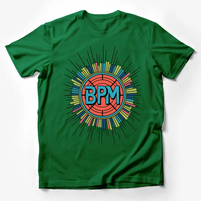 Colorful BPM Logo T-Shirt, Vibrant Music Pulse Graphic Tee, Unisex Music Lover's Casual Wear Male T-Shirt