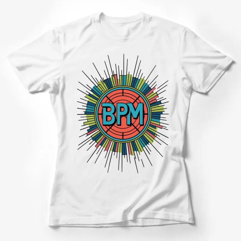 Colorful BPM Logo T-Shirt, Vibrant Music Pulse Graphic Tee, Unisex Music Lover's Casual Wear Female T-Shirt