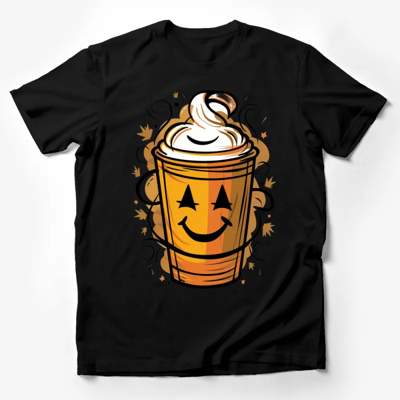 Smiling Coffee Cup T-Shirt, Cute Coffee Lover Tee, Autumn Inspired Happy Drink Graphic Shirt Male T-Shirt