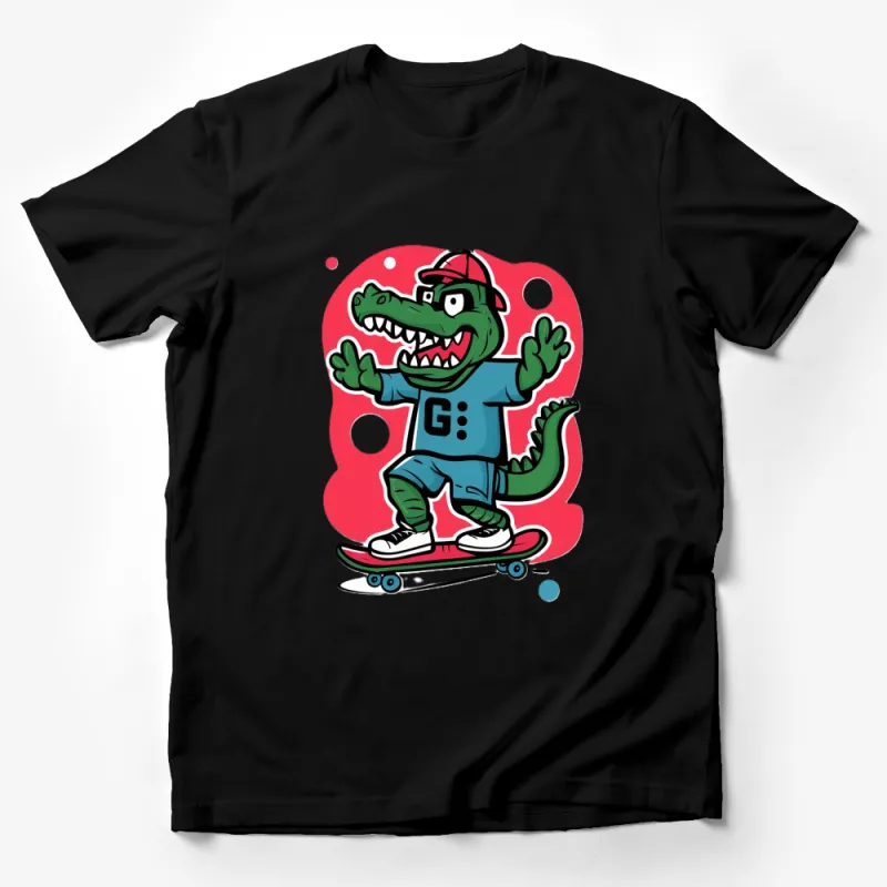 Cool Skateboarding Crocodile T-Shirt, Cartoon Alligator with Hat, Kids and Adults, Fun Animal Skateboard Tee Male T-Shirt