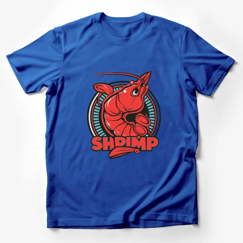 Bold Red Shrimp Graphic T-Shirt, Vintage Style Seafood Lover Tee, Unique Marine Art Top Male T-Shirt