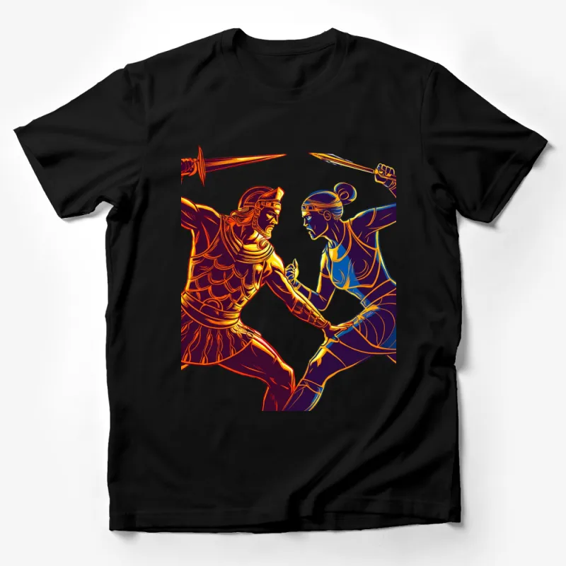 Warrior Battle Graphic T-Shirt, Greek Mythology Art, Men and Women Tee, Unique Design, Vibrant Colors, Stylish Fit Male T-Shirt