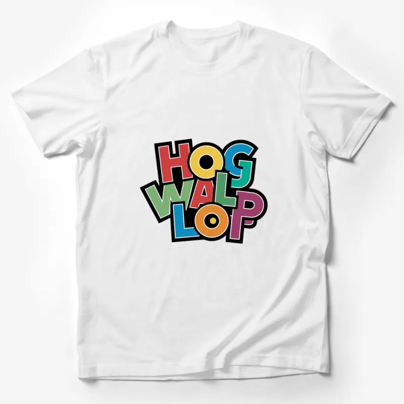 Colorful Hog Wallop Logo Graphic T-Shirt, Unisex Tee, Trendy Typography Design, Casual Apparel Male T-Shirt