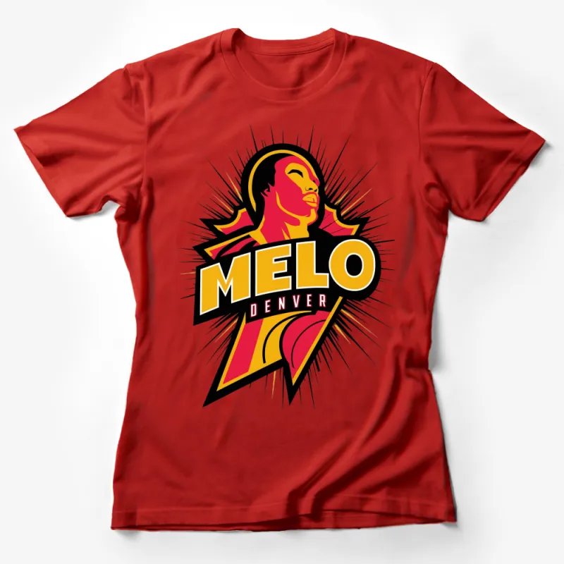 Denver Melo Graphic T-Shirt, Bold Red and Yellow Design, Unisex Trendy Top, Sports Fan Apparel Female T-Shirt