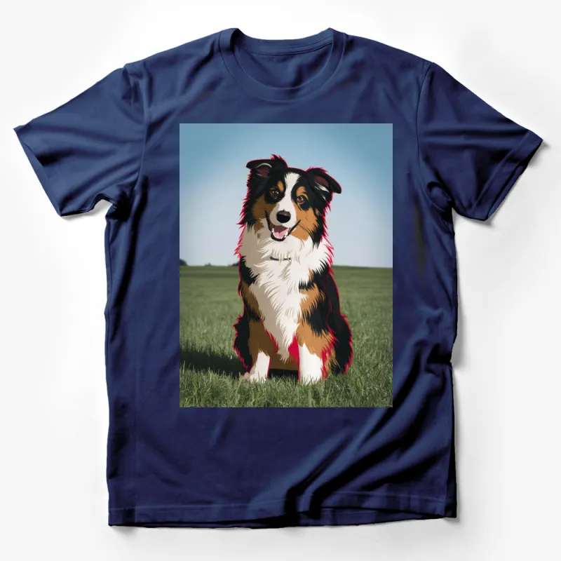 Australian Shepherd Dog T-Shirt, Cute Aussie Pet Lover Graphic Tee, Animal Illustration Shirt Male T-Shirt