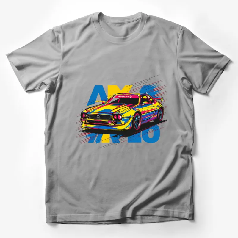 Retro Sports Car T-Shirt, Colorful AMX-40 Vintage Car Graphic Tee, Unisex Car Enthusiast Apparel Male T-Shirt