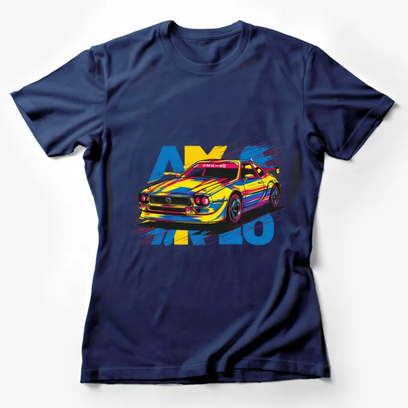 Retro Sports Car T-Shirt, Colorful AMX-40 Vintage Car Graphic Tee, Unisex Car Enthusiast Apparel Female T-Shirt