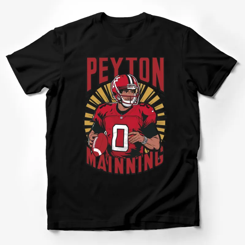 Peyton Manning Retro Style Football T-Shirt, Vintage Sports Fan Graphic Tee, Unisex Athletic Apparel, Bold Red Design Male T-Shirt