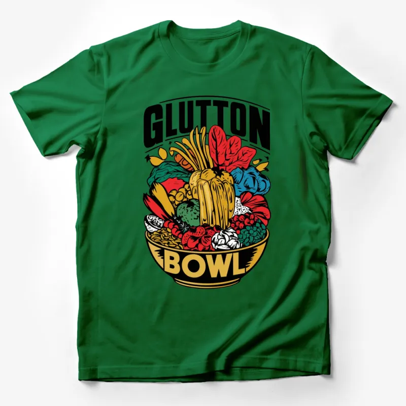 Colorful Glutton Bowl T-Shirt, Vibrant Food Graphic Tee, Unisex Casual Shirt Male T-Shirt