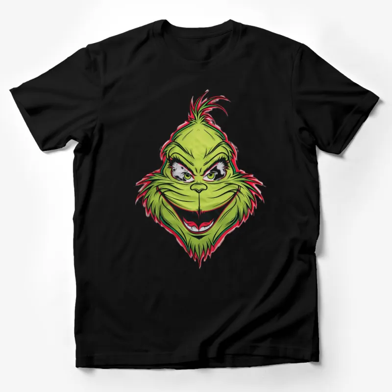 Green Monster Cartoon Face T-Shirt, Funny Grinch Inspired Tee, Unisex Graphic Shirt for All Ages Male T-Shirt