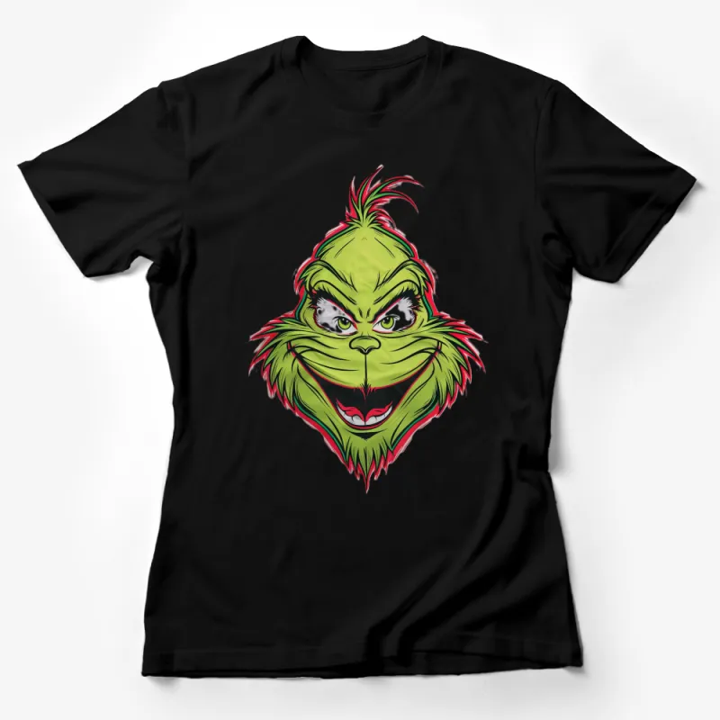 Green Monster Cartoon Face T-Shirt, Funny Grinch Inspired Tee, Unisex Graphic Shirt for All Ages Female T-Shirt