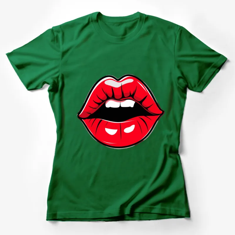 Red Lips T-Shirt, Bold Kiss Graphic Tee, Sexy Lip Print Top, Fashion Statement Casual Wear Female T-Shirt