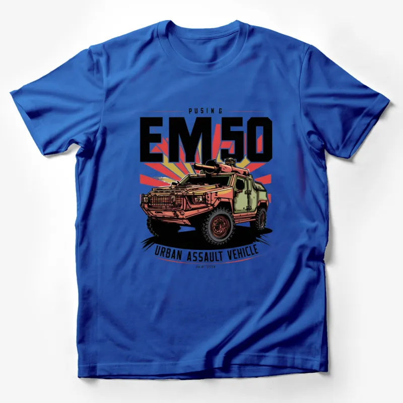 Vintage Military Vehicle T-Shirt, Urban Assault Graphical Tee, Retro EM50 Design, Unisex Male T-Shirt