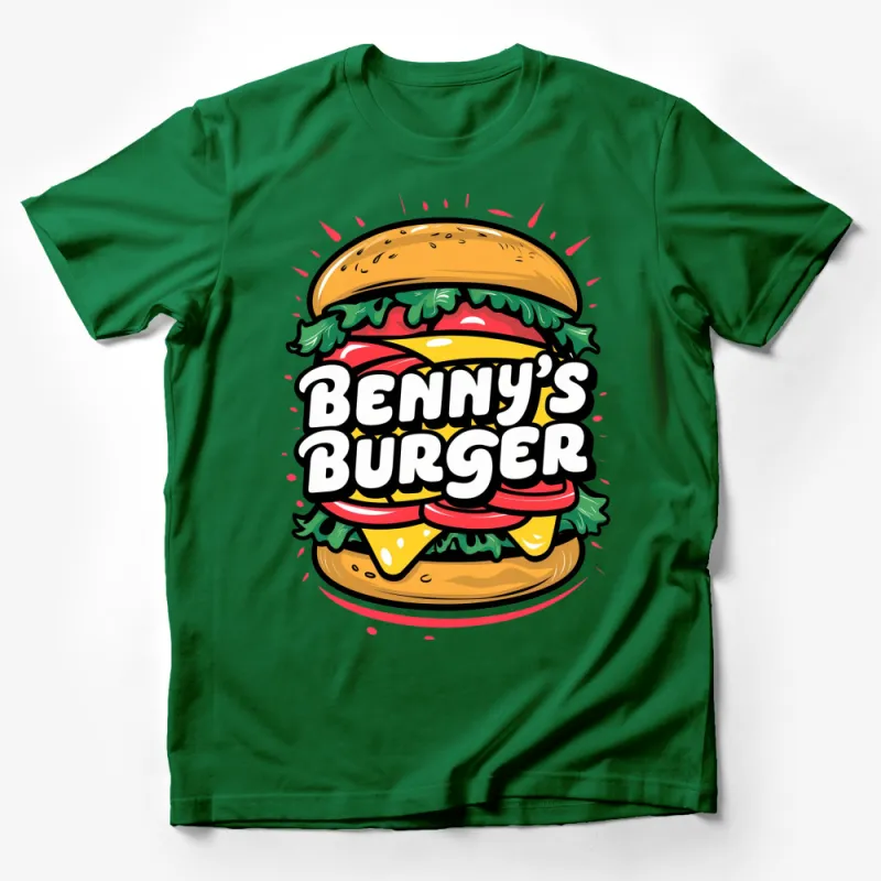 Benny's Burger Colorful T-Shirt, Foodie Graphic Tee, Retro Style Casual Wear Male T-Shirt