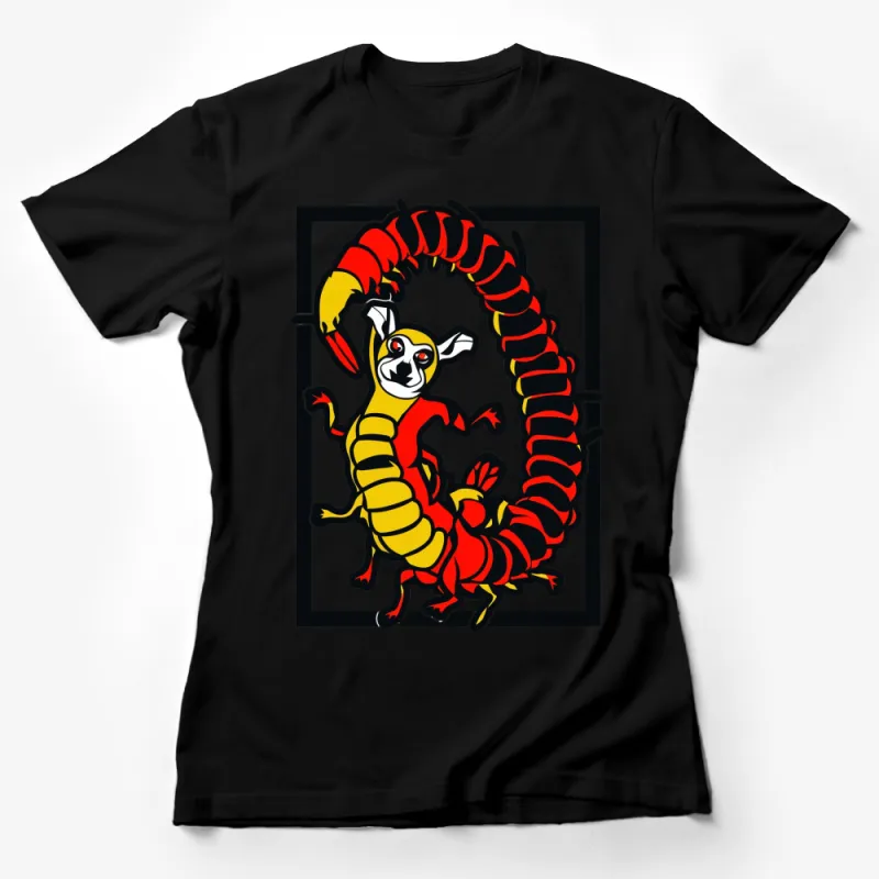 Unique Centipede Art T-Shirt, Colorful Insect Graphic Tee, Unisex Streetwear, Bold Red and Yellow Design Female T-Shirt