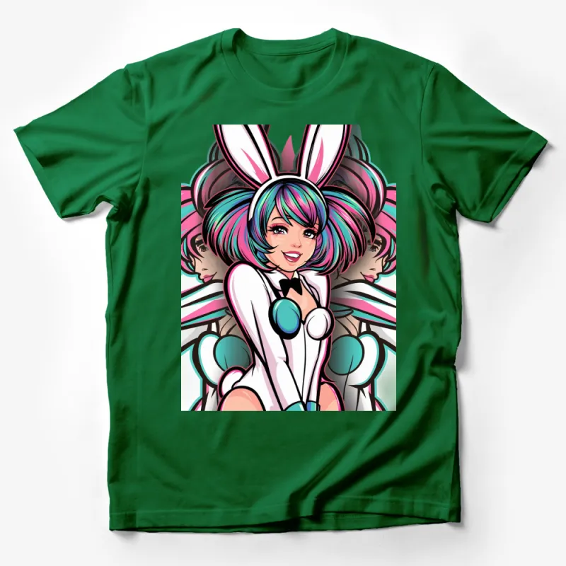 Colorful Anime Girl with Bunny Ears Graphic T-Shirt, Vibrant Cartoon Art Tee, Unique Gift Idea Male T-Shirt