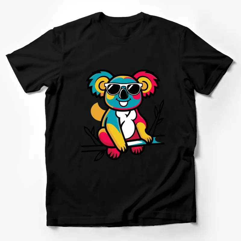 Colorful Koala in Sunglasses Graphic T-Shirt, Fun Animal Art Tee, Vibrant Pop Culture Shirt Male T-Shirt