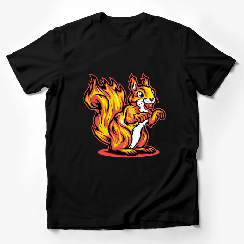 Fiery Squirrel Graphic T-Shirt, Bold Red and Orange Cartoon Animal, Unisex Tee for All Ages Male T-Shirt