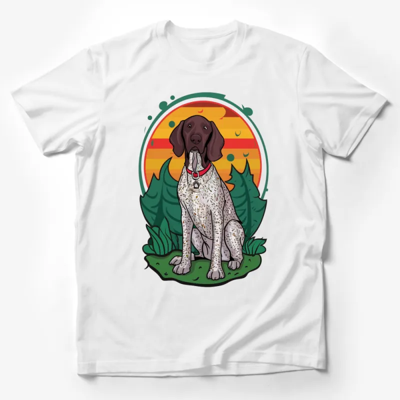 Sunset Landscape German Shorthaired Pointer T-Shirt, Dog Lover Gift, Nature Graphic Tee, Unisex Animal Design Top Male T-Shirt