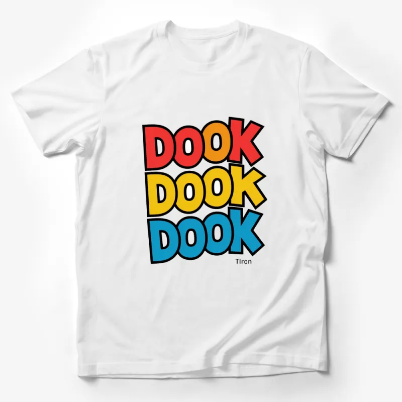 Colorful DOOK DOOK DOOK Text Graphic T-Shirt, Bold Lettering Casual Tee, Unisex Fashion Top Male T-Shirt