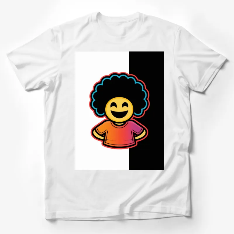 Funky Afro Smile Face Graphic T-Shirt, Half Black Half White, Unisex Tee Male T-Shirt