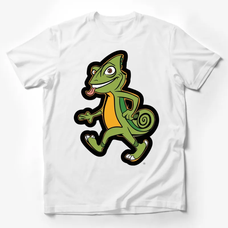 Funky Green Lizard Cartoon T-Shirt, Unique Animal Graphic Tee for All Ages Male T-Shirt