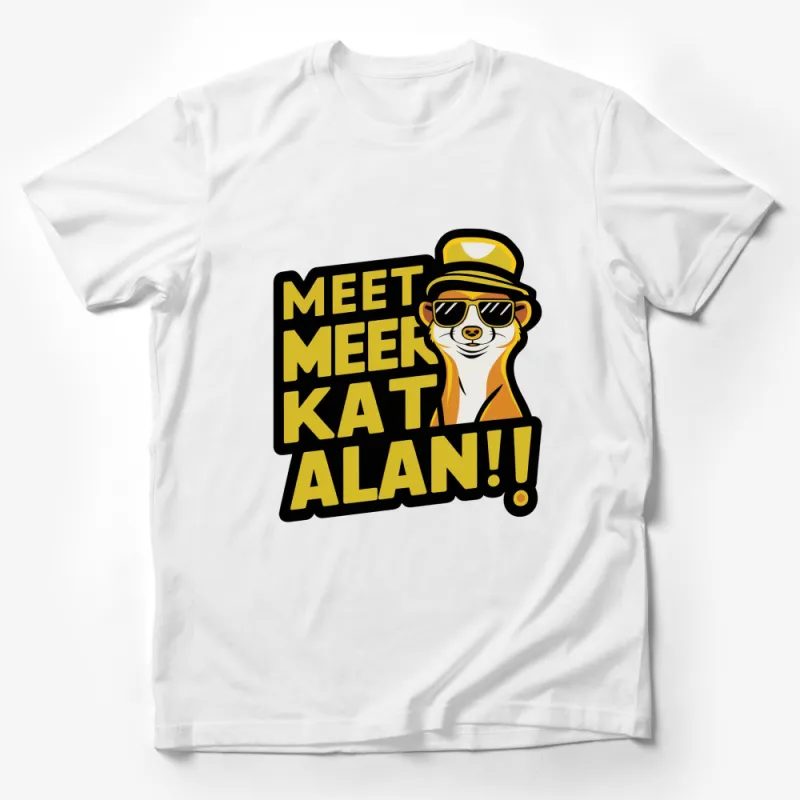 Cool Meerkat Alan Graphic T-Shirt, Stylish Cartoon Animal Tee, Hip Meerkat with Sunglasses and Hat Male T-Shirt