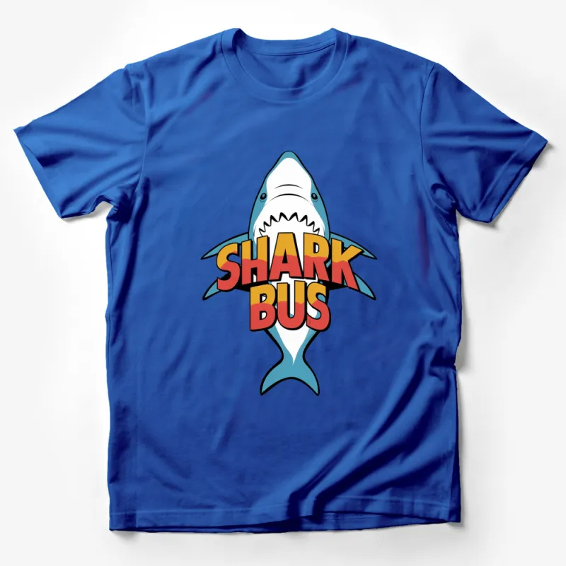 Shark Bus Graphic T-Shirt, Fun Cartoon Shark Design, Colorful Kids and Adult Tee Male T-Shirt