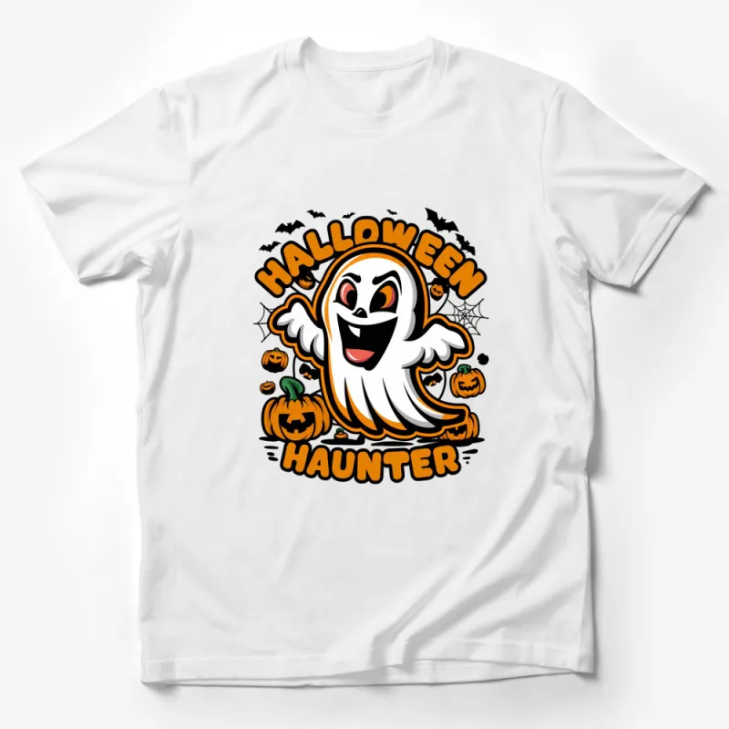 Halloween Haunter Ghost Pumpkin Graphic T-Shirt, Spooky Cartoon Ghost, Fun Fall Season Wear Male T-Shirt