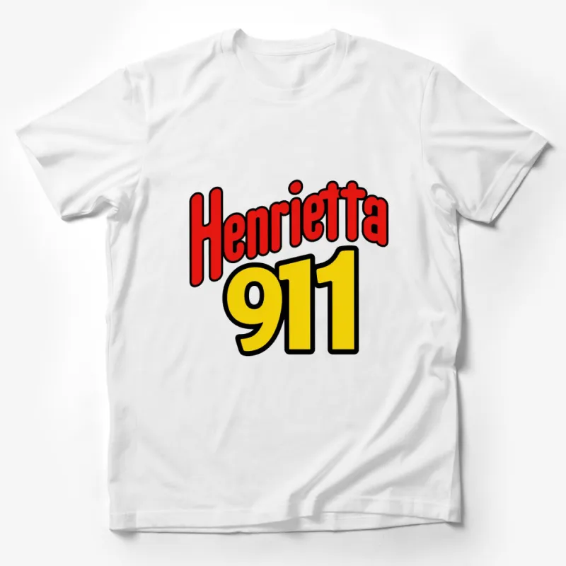 Henrietta 911 Bold Text Graphic T-Shirt, Unisex Retro Style Casual Tee, Vintage Look Apparel Male T-Shirt