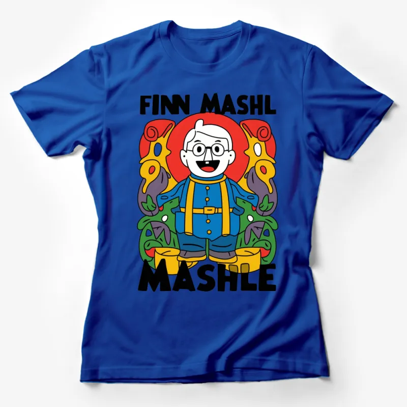 Colorful Cartoon Character T-Shirt, Bright Pop Art Style Apparel, Finn Mashl Graphic Tee Female T-Shirt