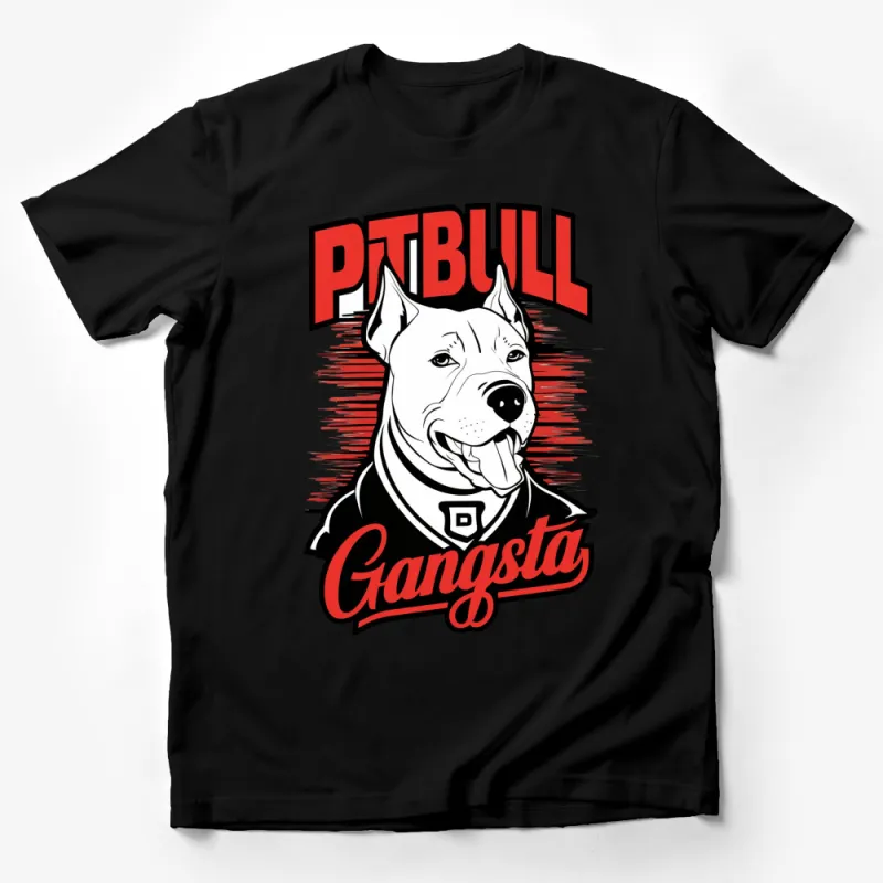 Pitbull Gangsta Graphic T-Shirt, Cool Dog Lover Tee, Stylish Red and Black Shirt Male T-Shirt